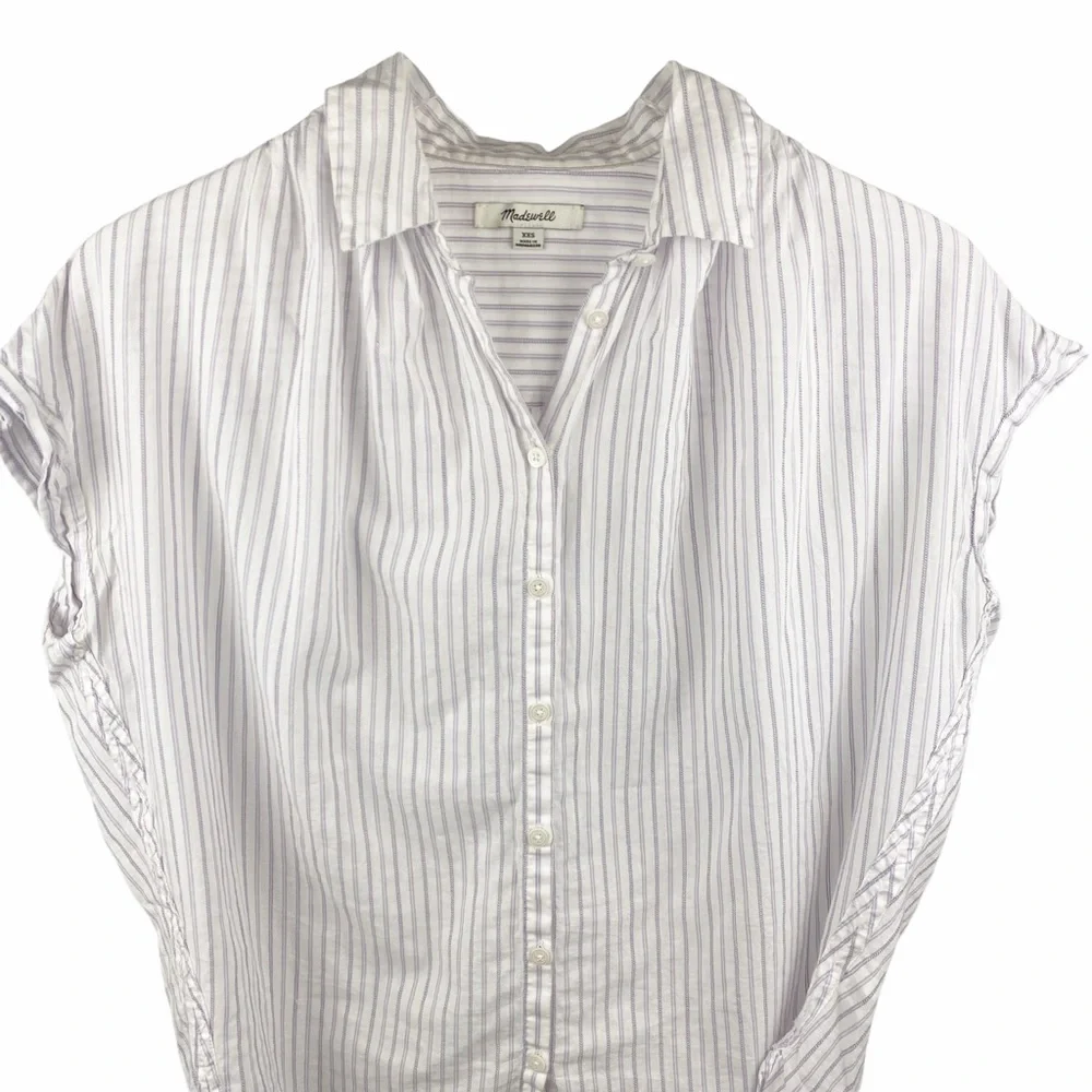 MADEWELL Central Stripe Button Down Oversized Shirt Cap Sleeve XXS - Picture 4 of 8